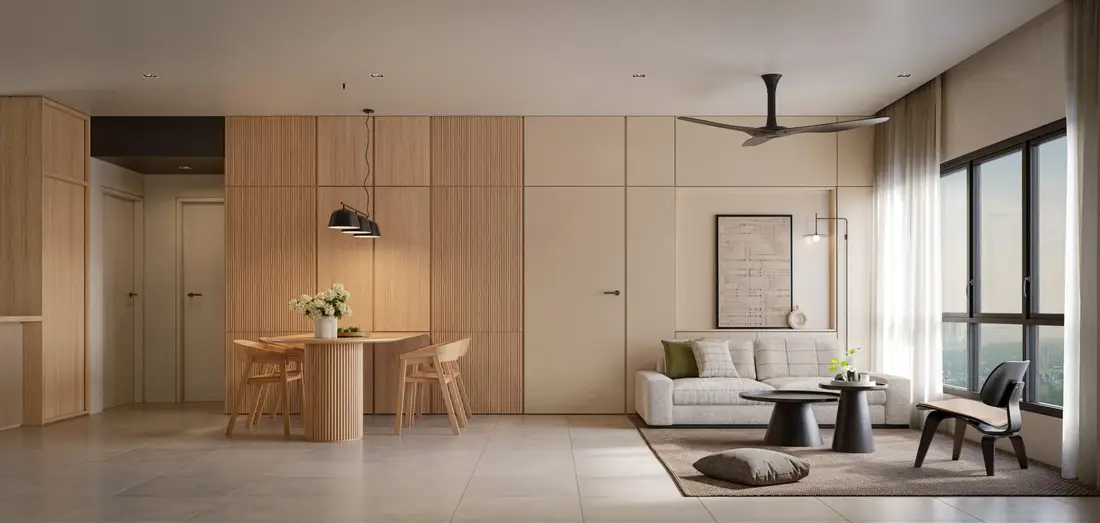 The Straits View DUO living room interior render
